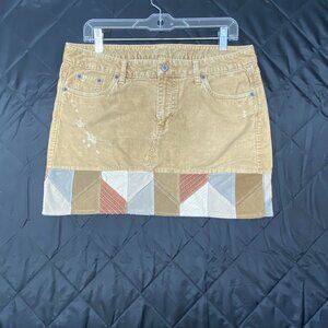 Women's Patchwork Skirt Reworked Corduroy Handmade Upcycled Boho Festival Sz. 10